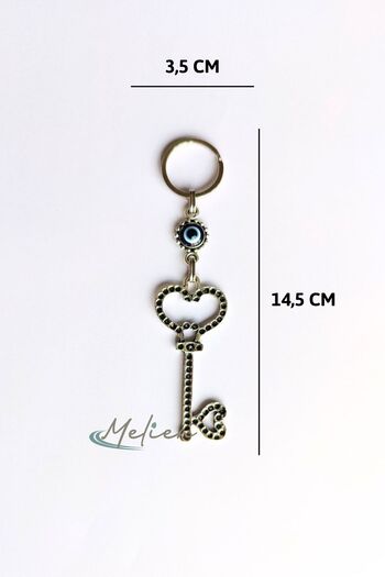 Melien Breloc din metal de culoare argintie cu mărgele Evil Eye pentru geantă, accesoriu pentru ornamente cadou