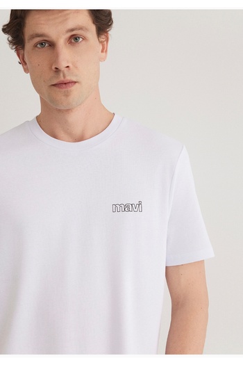 Mavi White T-Shirt with Logo Print