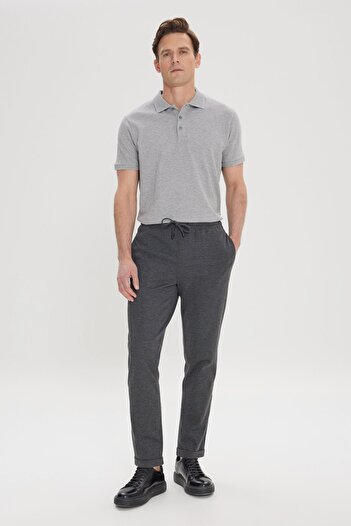 AC&Co / Altınyıldız Classics Erkek Gri Standart Fit Normal Kesim Rahat Fleto Cepli Beli Bağlamalı Örme Esnek Pantolon