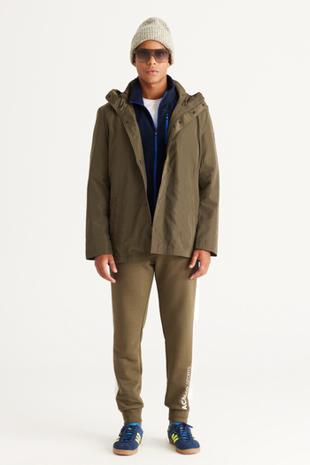 AC&Co / Altınyıldız Classics Men's Khaki Standard Fit Regular Cut Windproof Hooded Stand Collar Coat Trench Jacket