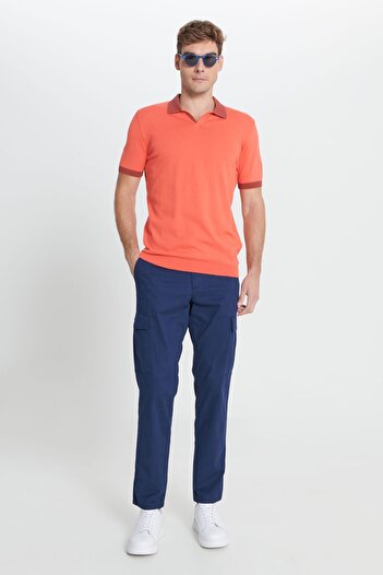 AC&Co / Altınyıldız Classics Erkek Lacivert Comfort Fit Rahat Kesim Pamuklu Esnek Yan Cepli Kargo Pantolon
