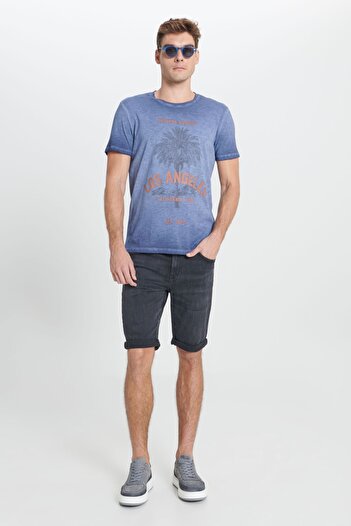 AC&Co / Altınyıldız Classics Чоловіча футболка Indigo Standard Fit Regular Fit 100 бавовняна розкльошена горловина екіпажу Tisort