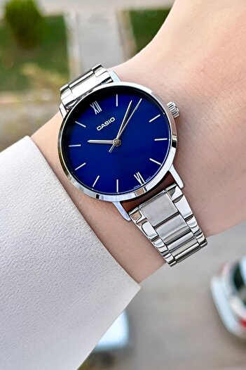 Casio Silver Color Women's Wristwatch with Dark Blue Cord