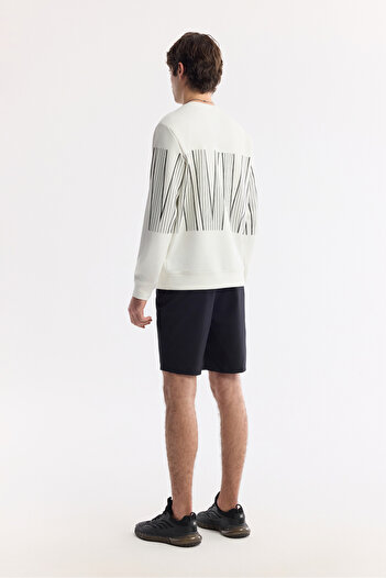 Avva Erkek Ekru Bisiklet Yaka Baskılı Bi-Stretch İnterlok Regular Fit Sweatshirt A51Y1227