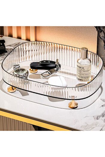Choice White Large Capacity Makeup Perfume Organizer Transparent Anti-slip Countertop Organizer with Gold S