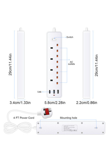 Choice مقبس كهربائي A-4outlets-2u-1c من شركة ماي إس جي مع 3 منافذ يو إس بي من النوع سي PD30W 13A 2500W حماية من الحمل الزائد