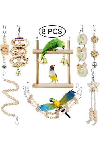 Choice 8Pcs 1/8PCS Set Combination Parrot Bird Toys Wood Articles Bite Pet Bird Toys For Parrot Training Bi