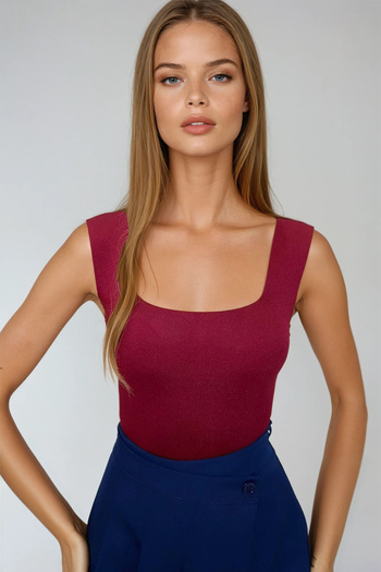 VAGGON Women's Plum Square Neck Thin Mercerized Blouse