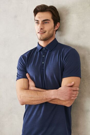 AC&Co / Altınyıldız Classics Pánské ležérní neformální tričko Slim Fit úzkého střihu s polo výstřihem v námořnické modré