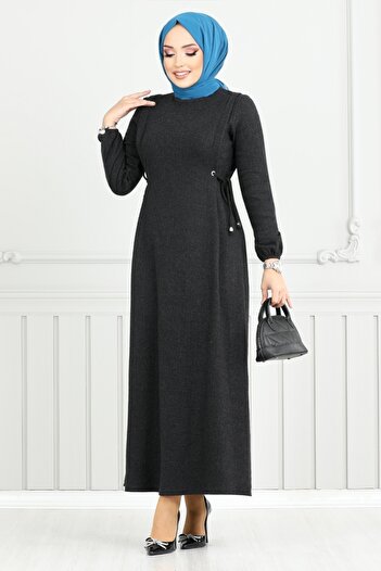 ModaMerve Hijab Dress - Tie Waist, Black 22037Ukb929-M