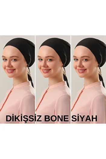 Melodi Scarf Women's Hijab Seamless Set Bonnet Black 3Pcs Laced Combed Cotton Bonnet