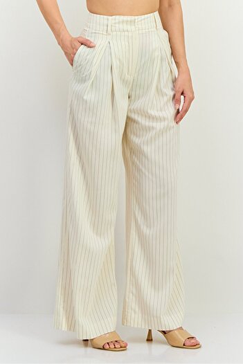 Gant Women Regular Fit Stripe Wide Leg Pants, Off White