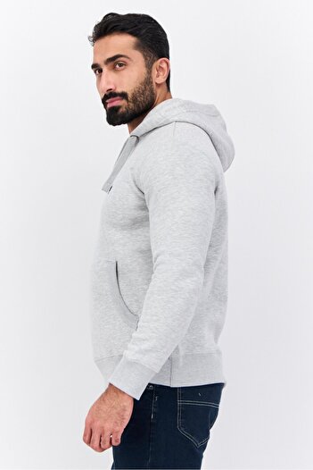 French Connection Men Hooded Long Sleeve Embroidered Logo Sweatshirt, Grey