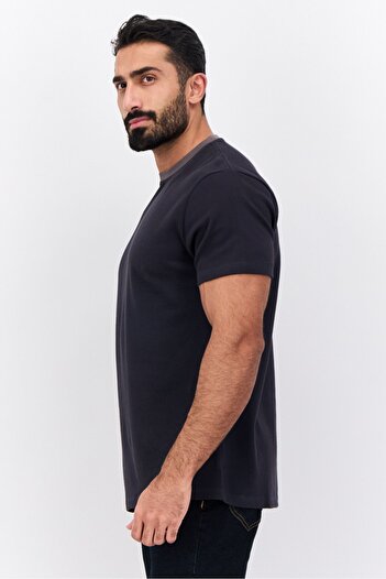 French Connection Men Crew Neck Short Sleeve Textured T-Shirt, Dark Navy
