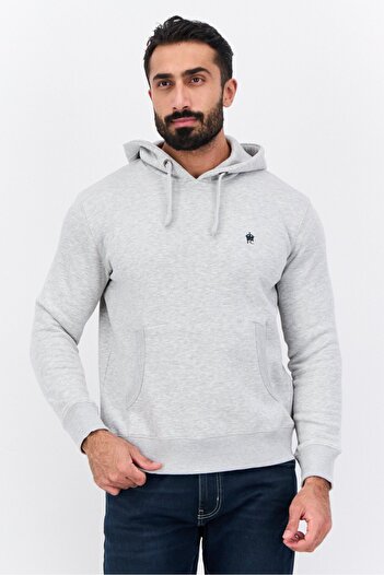French Connection Men Hooded Long Sleeve Embroidered Logo Sweatshirt, Grey