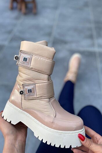Celira Nsl386 Nude Patent Leather Winter Women's Snow Boots