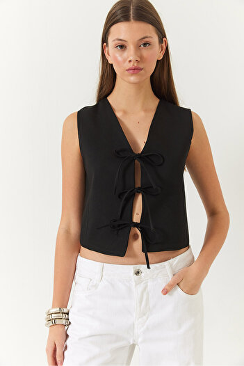 Bianco Lucci Women's Bow Tie Woven Vest 60261380