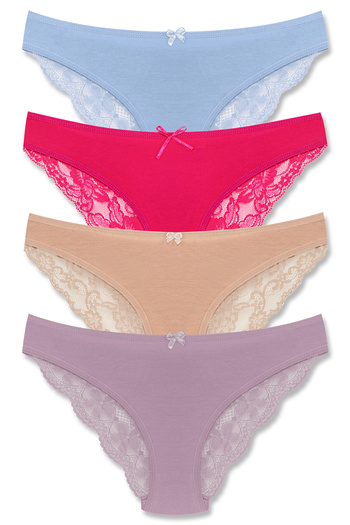 HNX 4 Pack Cotton Back Leg Lace Slip Women's Panties