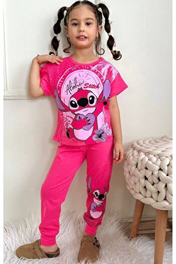 KIPIRIK BABY Short Sleeve Stitchh Print Girls' T-Shirt and Sweatpants Set of 2