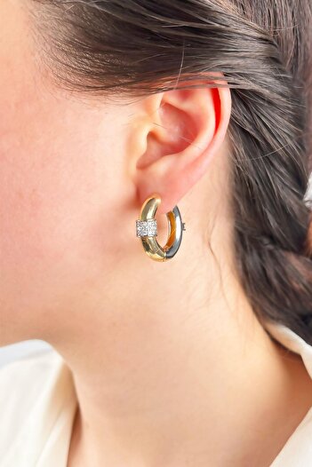 Sose Moda Double-Way Zircon Stone Earrings - Gold