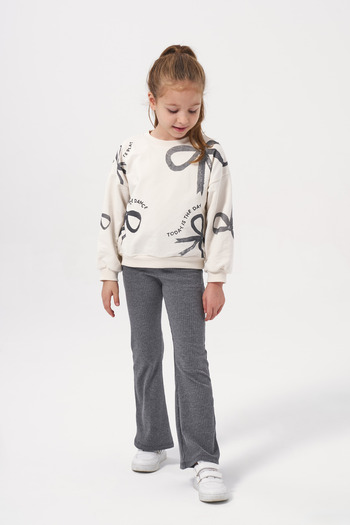 Minipodyum Girl's Bow Printed Spanish Leg Leggings Double Set