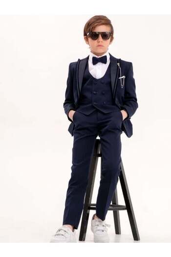 Zekids Boy's Satin Double Collar Lapel Pin 5 Piece Suit (Age 7-10)