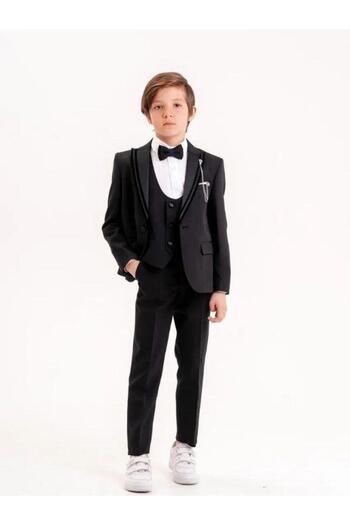 Zekids Boy's Double Satin Collar Lapel Pin 5 Piece Suit(11-14 Years Old)