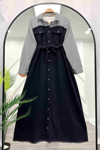 MY QILAM Smoke Color Size 10 Fashion Women's Denim Dress - Shirt Detail 10Nmr2001