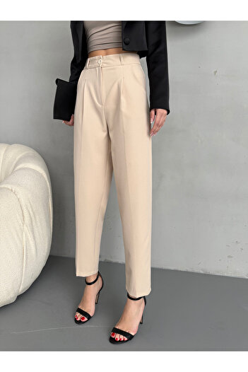 alanora Women's High Waist Carrot Cut Collet Fabric Pants