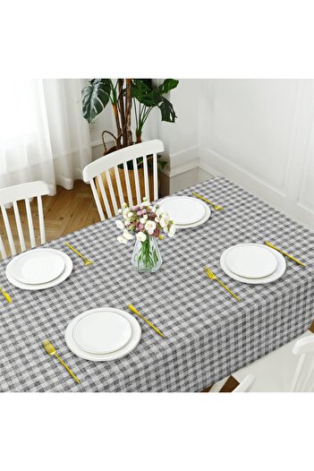 Evim Canvas Plaid Liquid Proof Stain Resistant Tablecloth Dark Gray