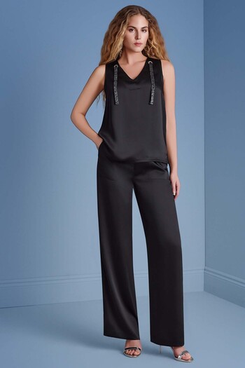 Guitar Wide Leg Black Satin Trousers