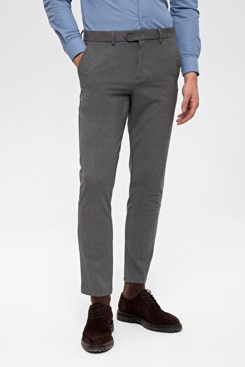 Antioch Gray Men's Slim Fit Trousers with Accessory Detail