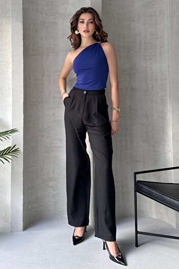 02Lady Fashion Tek Omuz Mavi Bluz