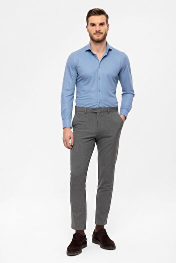 Antioch Gray Men's Slim Fit Trousers with Accessory Detail