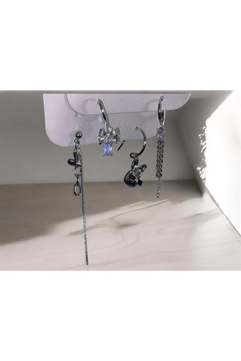 Vintageamer Women's 4-Piece Ribbon Heart Detailed Earrings Set