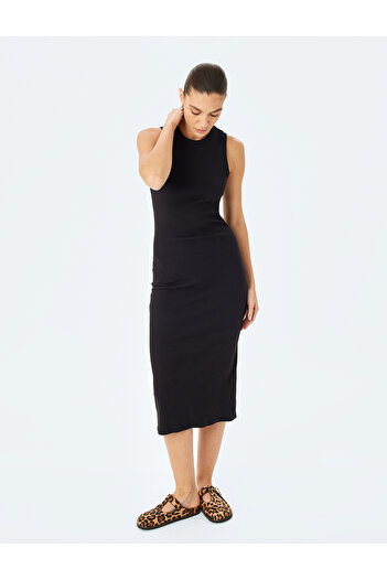 Koton Φόρεμα με λαιμόκοψη αμάνικο Slim Fit Midi Pencil