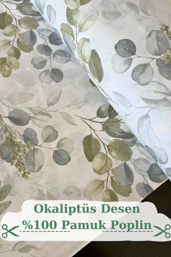 KAMİZ %100 Pamuk Okaliptüs Baskılı Poplin Kumaş- Nevresim-Çarşaf-Yastık -Elbise-Çanta- 240 Cm Geniş En