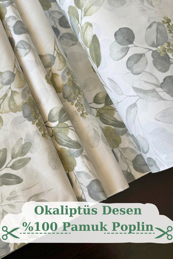 KAMİZ %100 Pamuk Okaliptüs Baskılı Poplin Kumaş- Nevresim-Çarşaf-Yastık -Elbise-Çanta- 240 Cm Geniş En