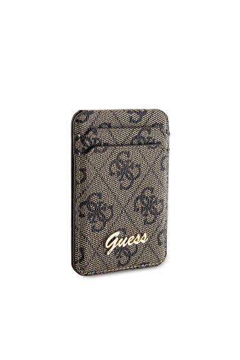 Guess Magnetic Stand 4g Card Holder Metal Logo Brown