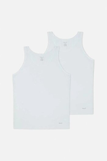 Kom Men's White Modal Cotton Lycra Classic 2-Piece Undershirt Kq.Osct.1K.M1.K6