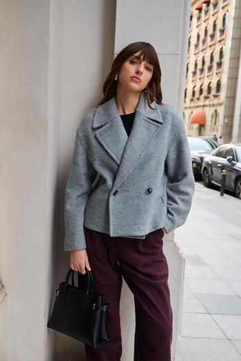 Antioch Gray Women's Wool Blended Double Breasted Closure Coat