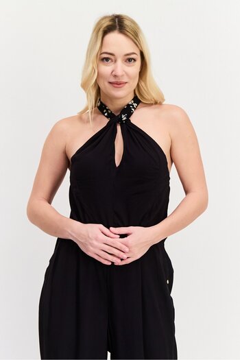 Scotch & Soda Women Plain Halter Neck Sleeveless Jumpsuit, Black