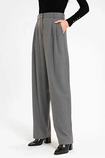 Antioch Gray Women's High Waist Collet Detailed Straight Fit Trousers