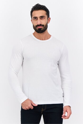 French Connection Men Crew Neck Long Sleeves Brand Logo T-shirt, White