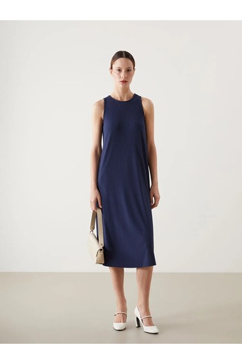 LC Waikiki Lcw Comfort Navy Blue Crew Neck Women's Dress