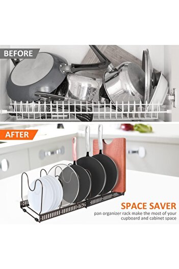 COOYA Pot and Pan Organizer Rack, 7 Adjustable Compartment, U Shape Groove, Suitable for kitchen