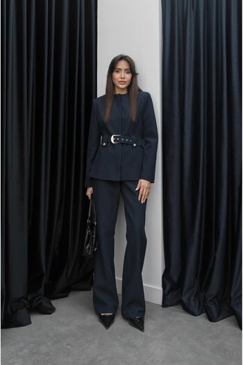 Havoş Navy Blue Belt Detailed Jacket Pants Set