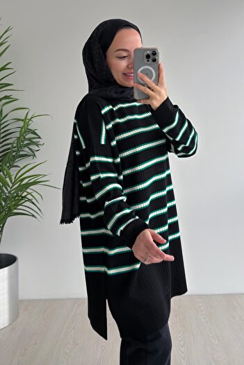 Ka Hijab Lady Hijab Knitwear Tunic - Black/Green