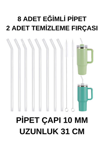 madamina 8 Inclined Glass Straws and 2 Brushes - 31 Cm, Adventure Quencher Compatible