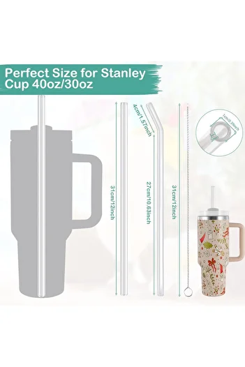 madamina 8 Inclined Glass Straws and 2 Brushes - 31 Cm, Adventure Quencher Compatible